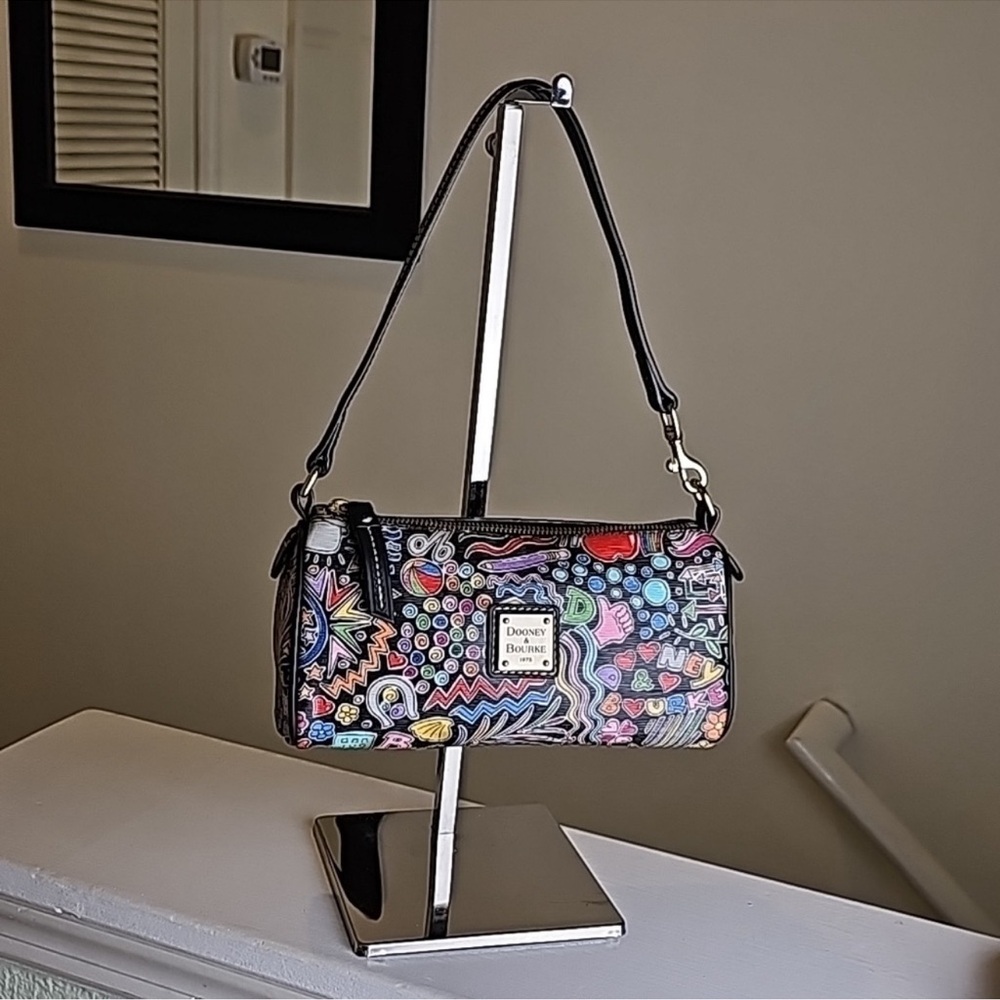 Y2K Dooney & Bourke Whimsy Print Goldtone Hardware Leather Trim Minibag Y2K